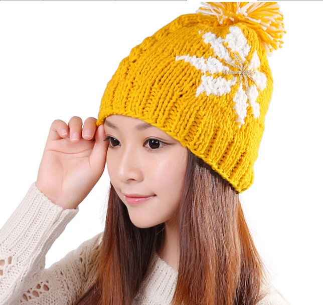 BomHCS Winter Warm Woolen Knitted Hat For Women Ski Cap Woman Snowboarding Hats Beanie Crochet Hat