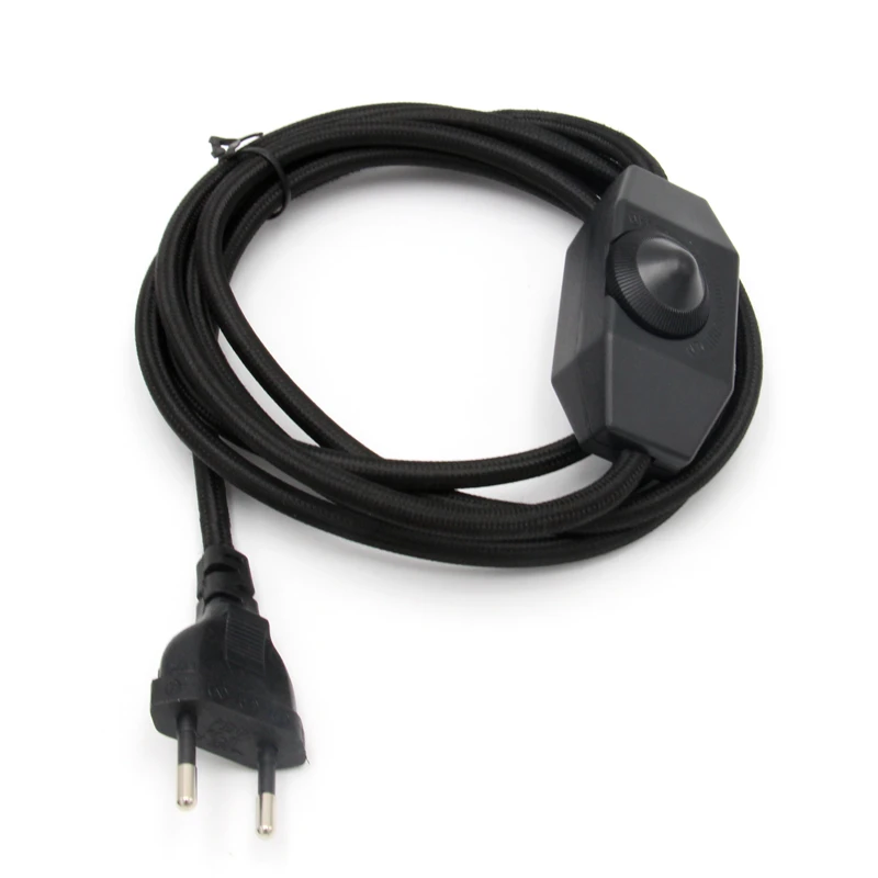 AC 220-240V EU Plug Power Cord With Dimmer Switch Fabric Braided Covered Cords Cable for Table Lamp