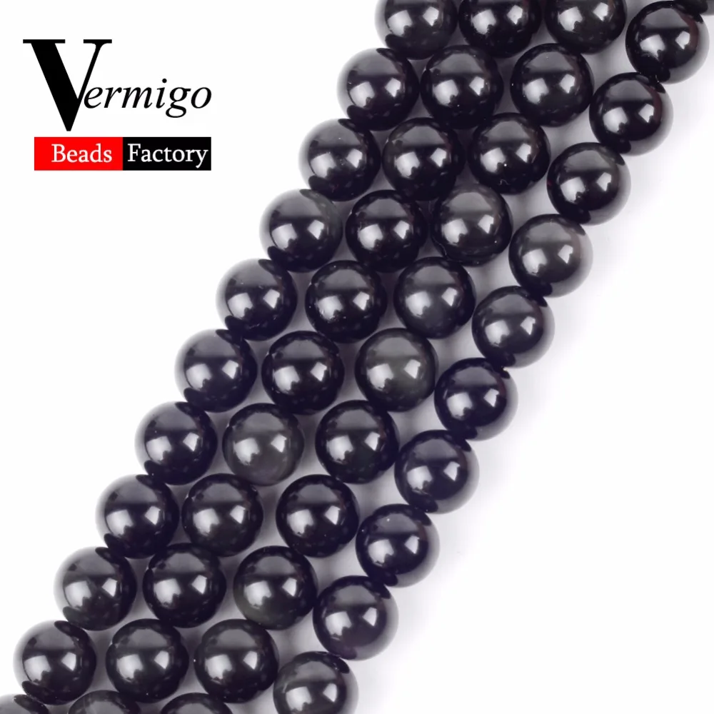 

High Quality Black Obsidian Natural Gem Stone Beads For Jewelry Making Loose Beads Size 4 6 8 10 12mm Diy Bracelet Accessories