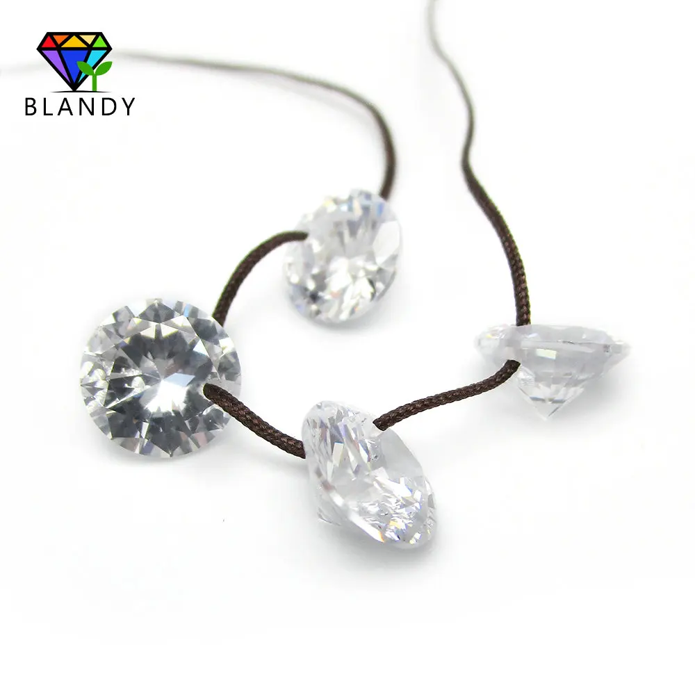 5A Quality 200pcs/lot 4/5/6/7/8mm Round Cut Single Hole CZ Stone Double Holes White Cubic Zirconia Stone For DIY Jewerly