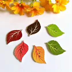 50pcs Cute Leaves Shaped Wooden Buttons 2 Holes Mixed Sewing Accessories Wood Botton For Clothing DIY Scrapbooking