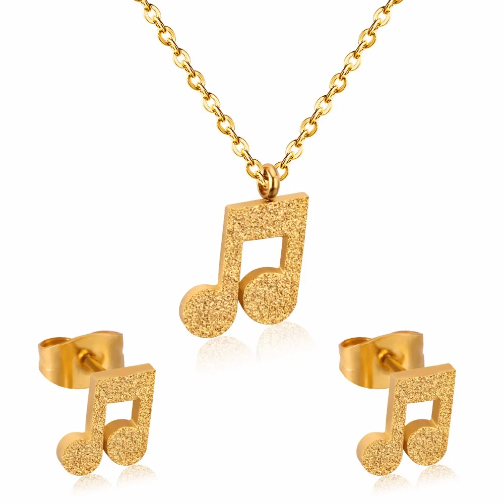 LUXUKISSKIDS Fashion Jewelry Sets Musical Note with Rhinestone Stainless Steel Golden Necklaces and Earrings Dubai/Indian Bijoux