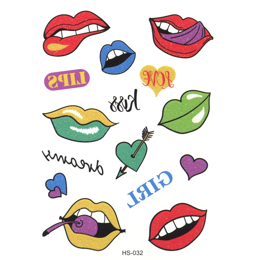 3pcs Flash Cute Lips Waterproof Temporary Tattoos Men harajuku Flash Gold Powder Tattoo tatuajes temporales Sleeve tatoo