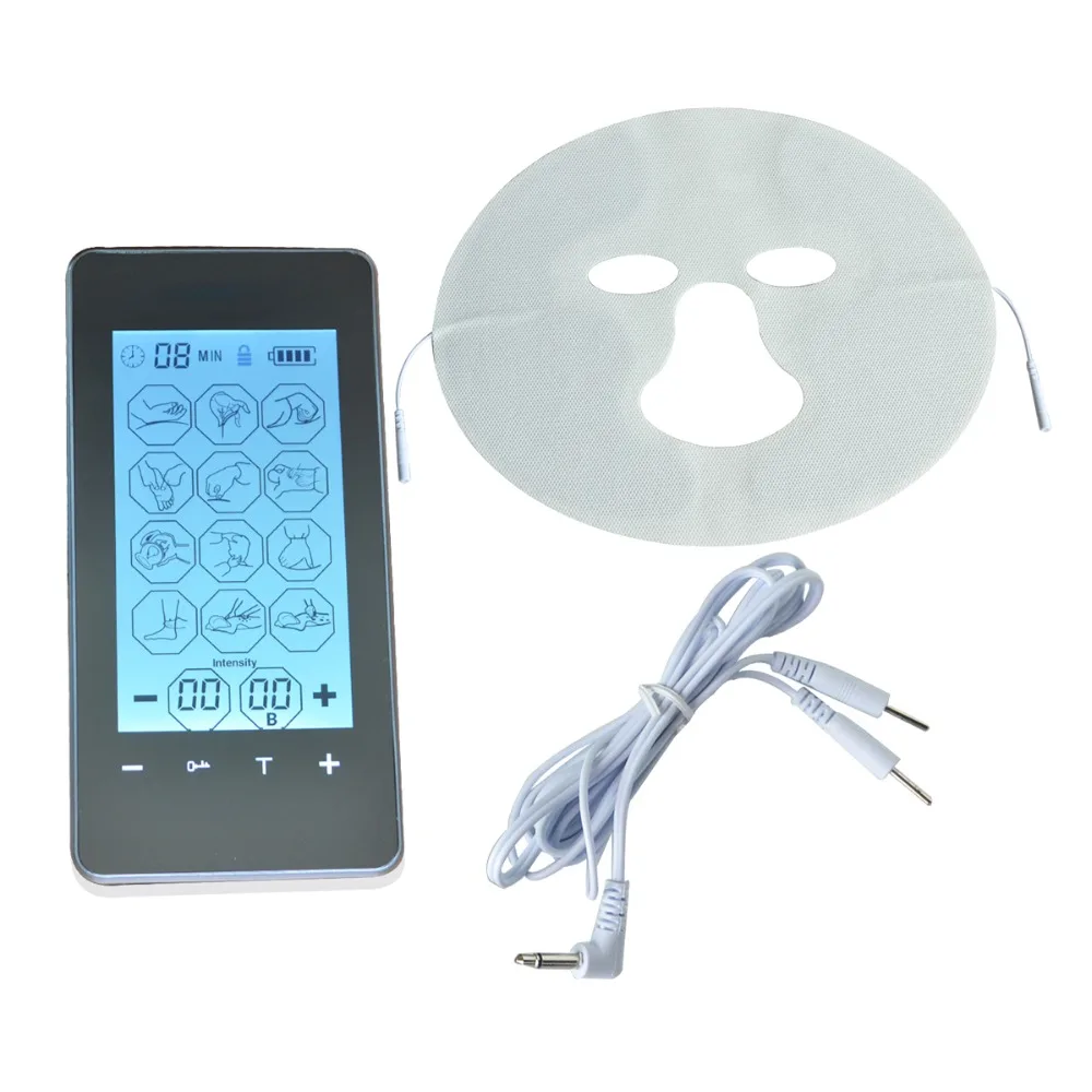 

TENS 12Modes Touch Screen Relax Massager Healthcare Points Stimulate+1Pc TENS Therapy Beauty Facial Mask Pads