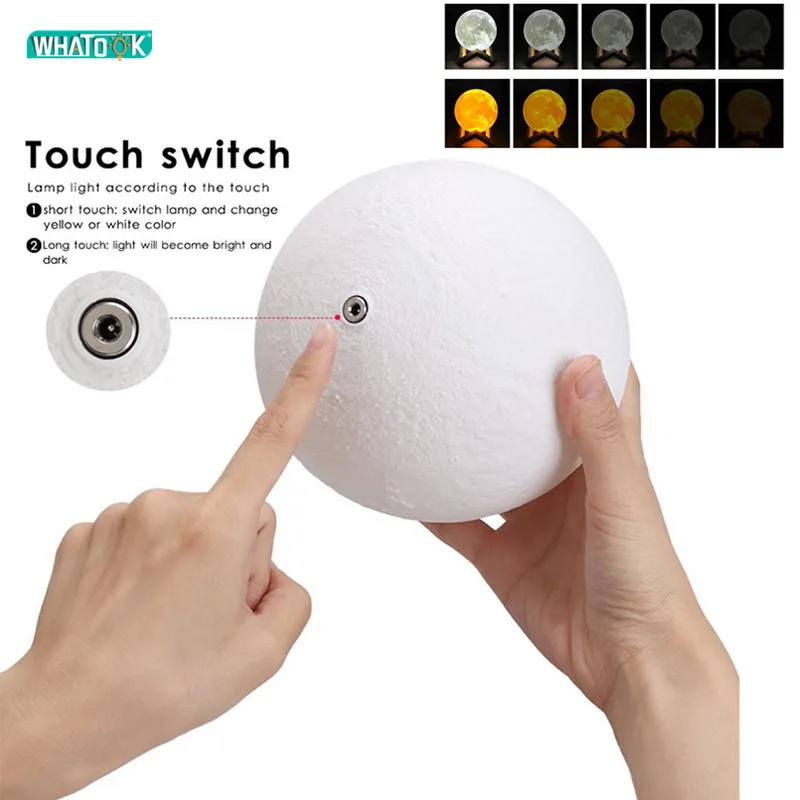 3D Print Moon Lamp Rechargeable LED Night Light 2 Color Touch Moon Lamp Children\'s Night Lamp Bedroom Decoration Birthday Gifts