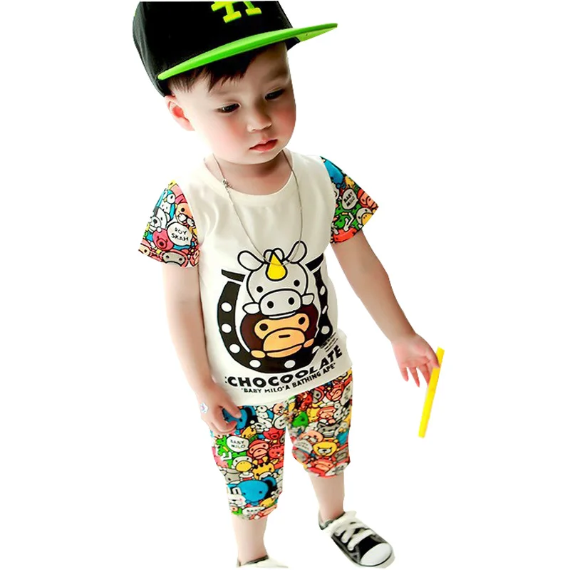 2015 summer new children clothing high quality Cotton baby clothing set T-shirts + shorts 2pcs for 0-3 year baby boys clothes