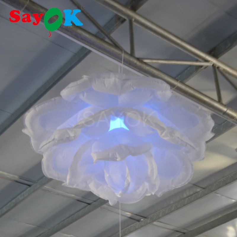 

Inflatable Rose Flower Hanging LED Decorations Glowing with 16 Colors for Lobby Wedding Party Stage Decorations