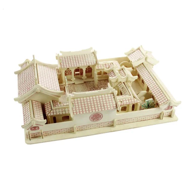 

Handmade Wooden Jigsaw Puzzle Educational Toys For Children Diy 3d Three-dimensional Toy China Wind Beijing Courtyard 2021