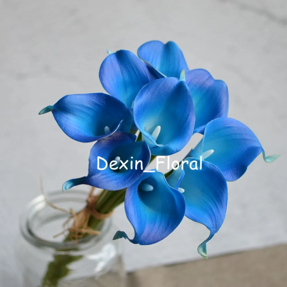 Blue Calla Lilies Real Touch Flowers DIY Silk Bridal Bouquets Bridesmaids bouquets Wedding Centerpieces, Artificial Flowers