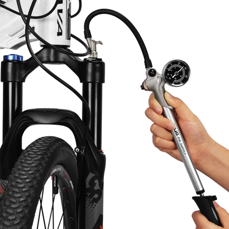 GIYO Bicycle Pump With Gauge High Pressure Hand Mini Pump Hose Air Inflator Schrader Cycling Fietspomp Shock Fork Tire Bike Pump