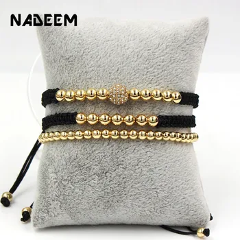 새로운 Anil Arjandas 남자 팔찌 팔찌 세트 쥬얼리 3 개/대 8mm 블랙 CZ 공 4/5mm 구리 비즈 Braiding Macrame 팔찌 세트