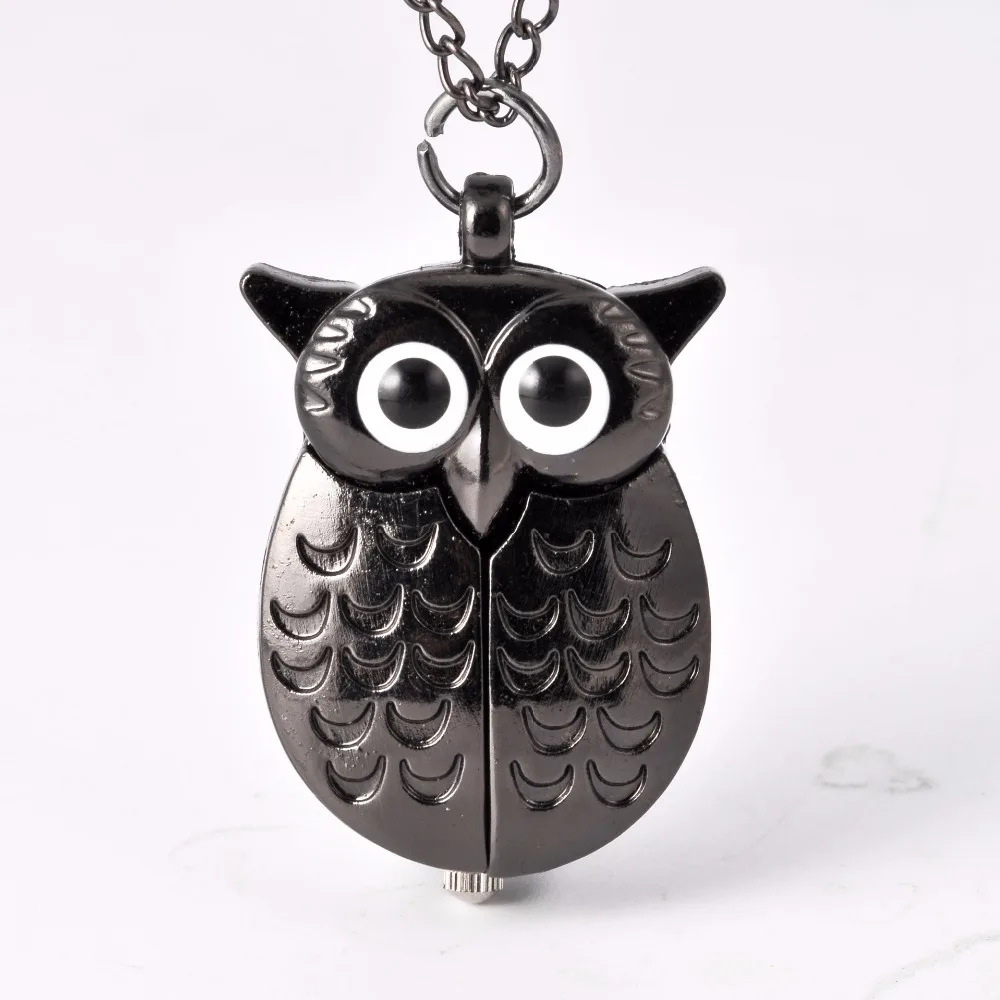 

Vintage All Black Owl Case Fashion Quartz Pocket Watch Necklace Bronze Pendant Chain Clock Fashion Women Men For Gift