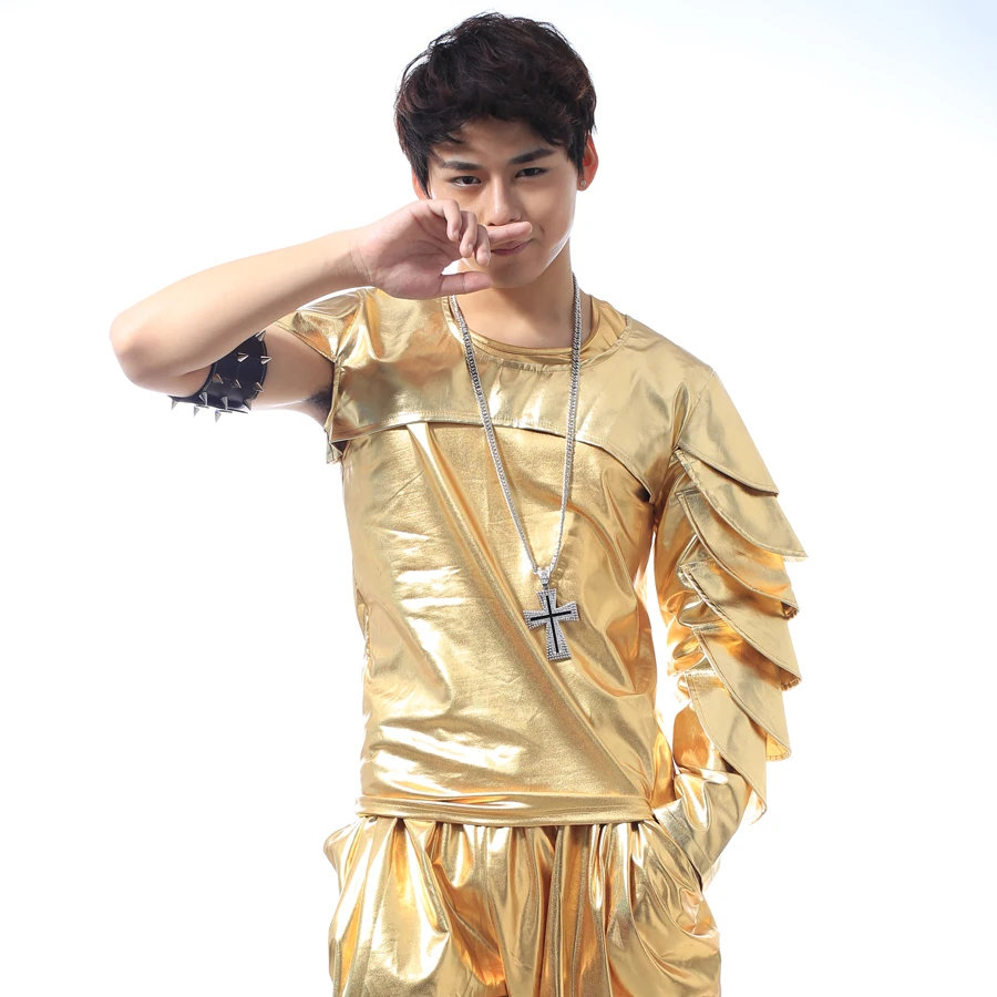 Stage Costume Men Nightclub DJ DS Gogo Performance Shawl Rave Clothes For Singers Dancer Gold Outfit Hip Hop Dancewear DNV10477