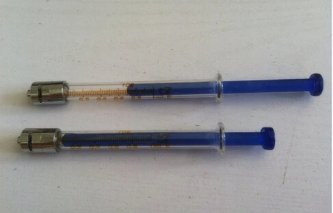 1ML Glass syringe Luer Lock Head  injector sampler dispensing with ink chemical medicine Blue