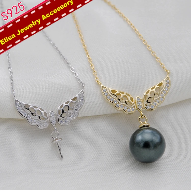 

Angel Wings Pendant Necklace Fittings S925 Sterling Silver Pearl Pendant Choker Findings Women DIY Handmade Jewelry Acc 3Pcs/Lot