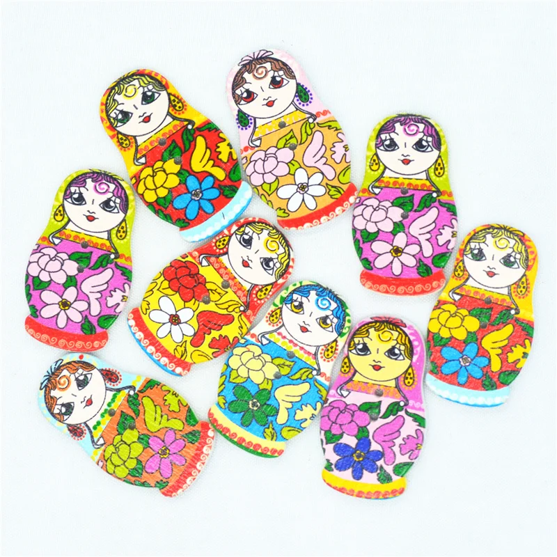 11mm X 29mm di Legno Bambole Russe Bottoni | Flatback 2-fori Decorazione Bottoni | Bambini Del Fumetto Bottoni | Scrapbooking Ornati e Decori