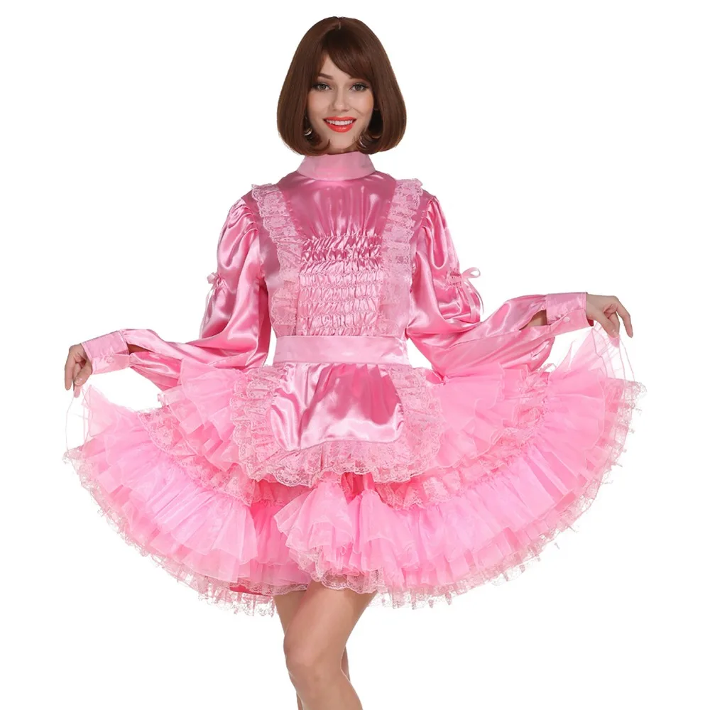 Sissy Girl Maid Baby Pink Long Sleeve Lockable Crossdress Unifrom Cosplay Costume