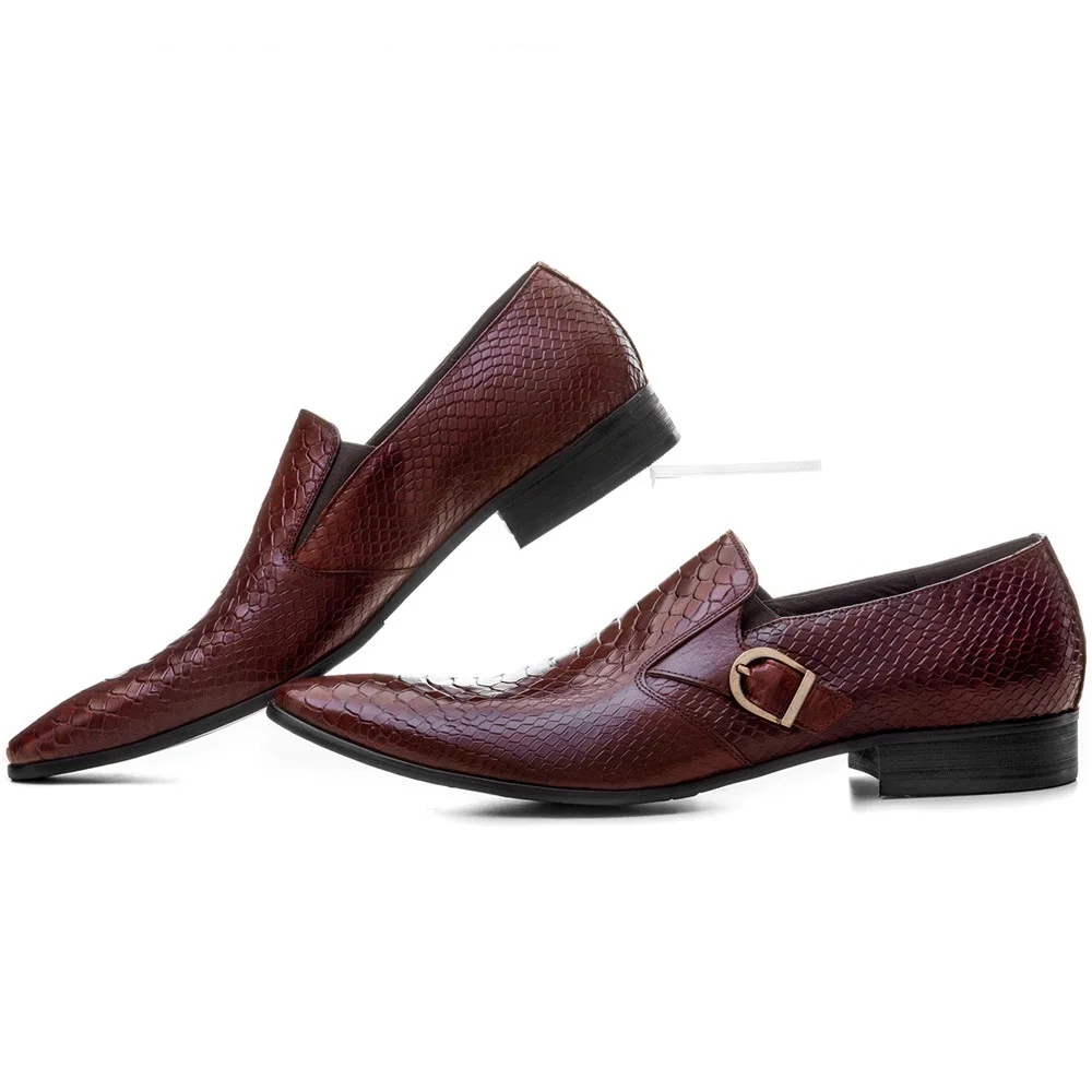 Large Size Eur45 Brown Tan / Black Serpentine Monk Strap Loafers Business Shoes Genuine Leather Dress Shoes Male Wedding Shoes