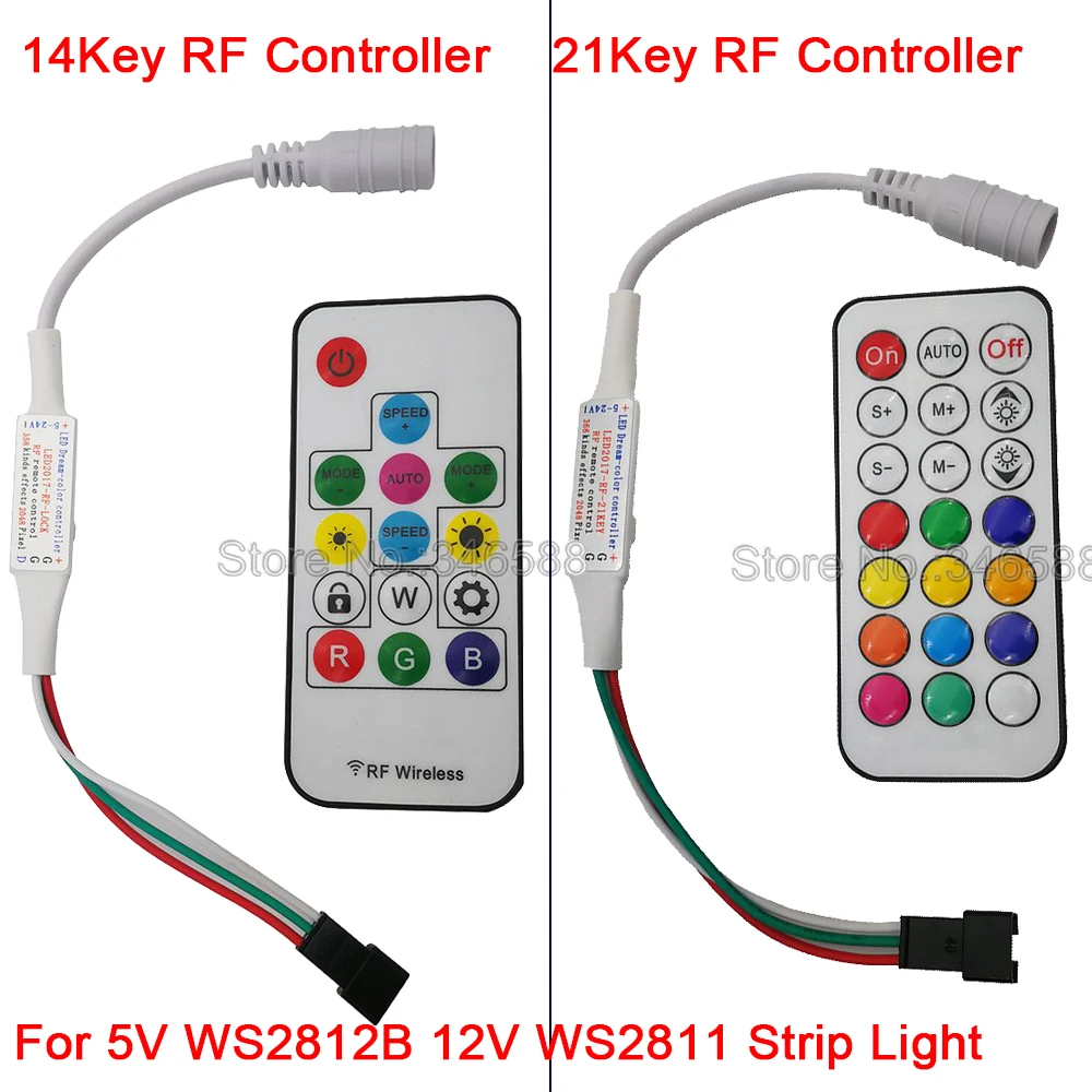 WS2812B WS2811 Mini RF Remote LED Pixel Strip Light Controller USB/DC 3Keys RF 14/17/21Keys With Remote Controller DC5-24V