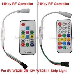 WS2812B WS2811 Mini RF Remote LED Pixel Strip Light Controller USB/DC 3Keys RF 14/17/21Keys With Remote Controller DC5-24V