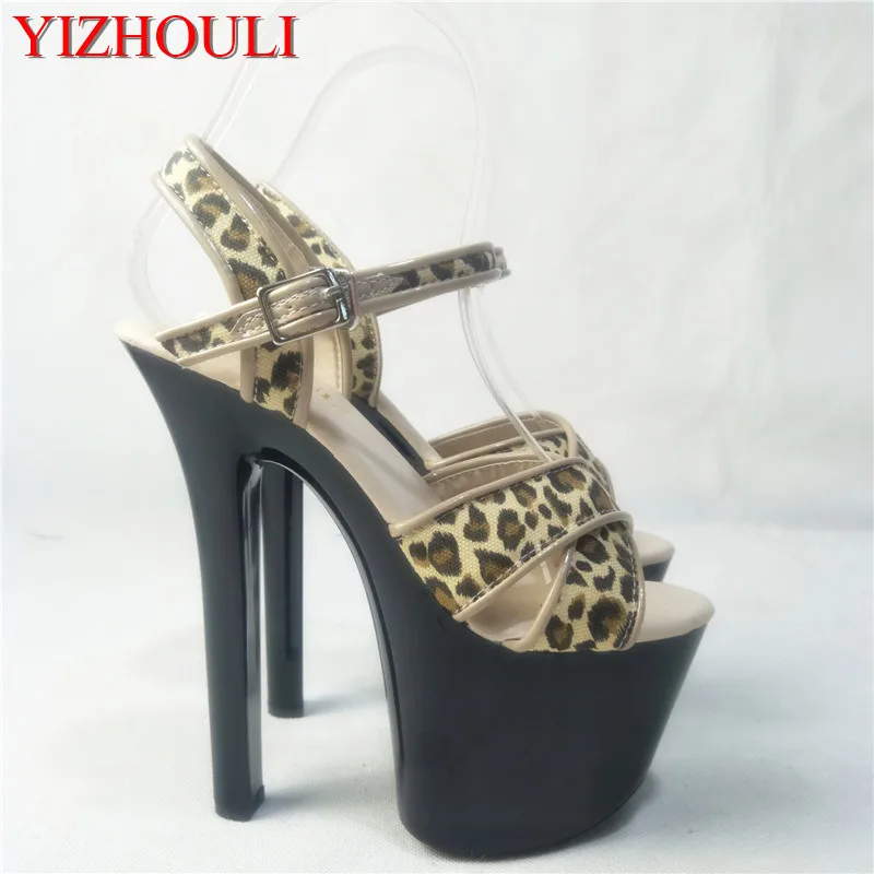 Leopard print vamp, 17cm high heel sandals, with European and American stage show Dance Shoes