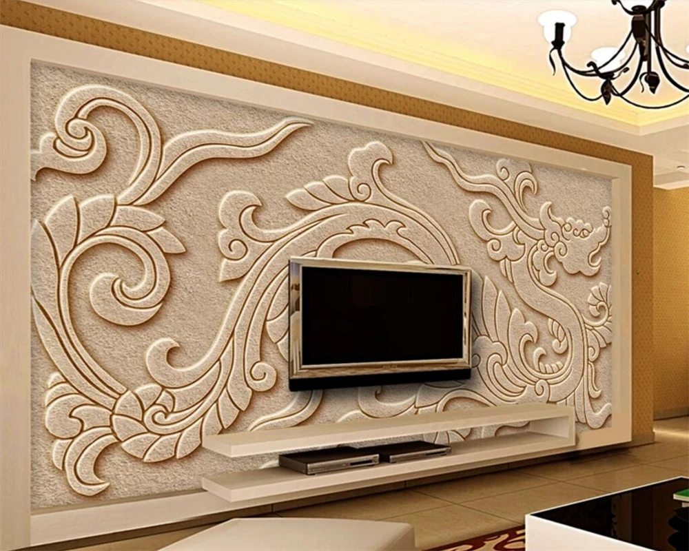 

Beibehang Custom wallpapers mural classical Chinese dragon pattern relief sandstone TV background walls painting 3d wallpaper