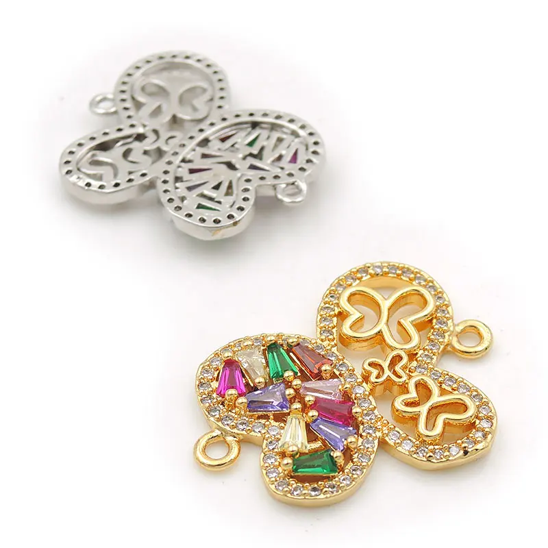 22*19*3mm Micro Pave CZ Of Mixing Colors Butterfly Connector Fit For Women As DIY Bracelets Accessory