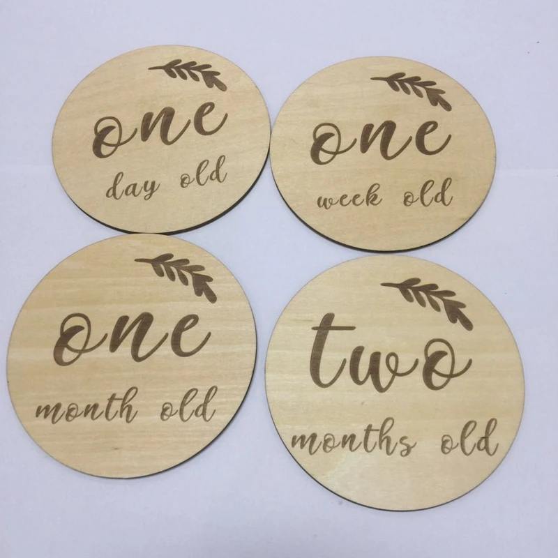 14pcs a lot laser cut wooden monthly milestone plaques new born baby gift