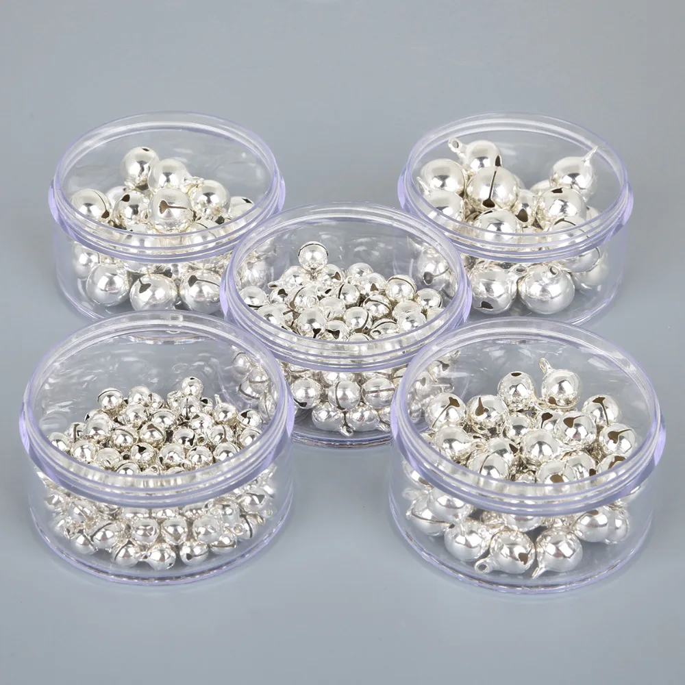 6mm -14mm Rhodium loose beads small bell Christmas decoration pendants DIY jewelry handmade crafts accessories