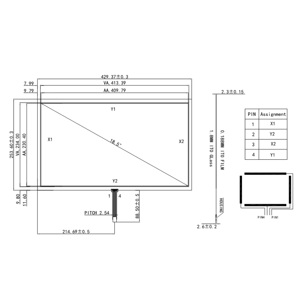 429*253mm 18.5 inch 4wire Resistive Touch Screen Double Membrane Soft Screen with USB Touch Screen Controller