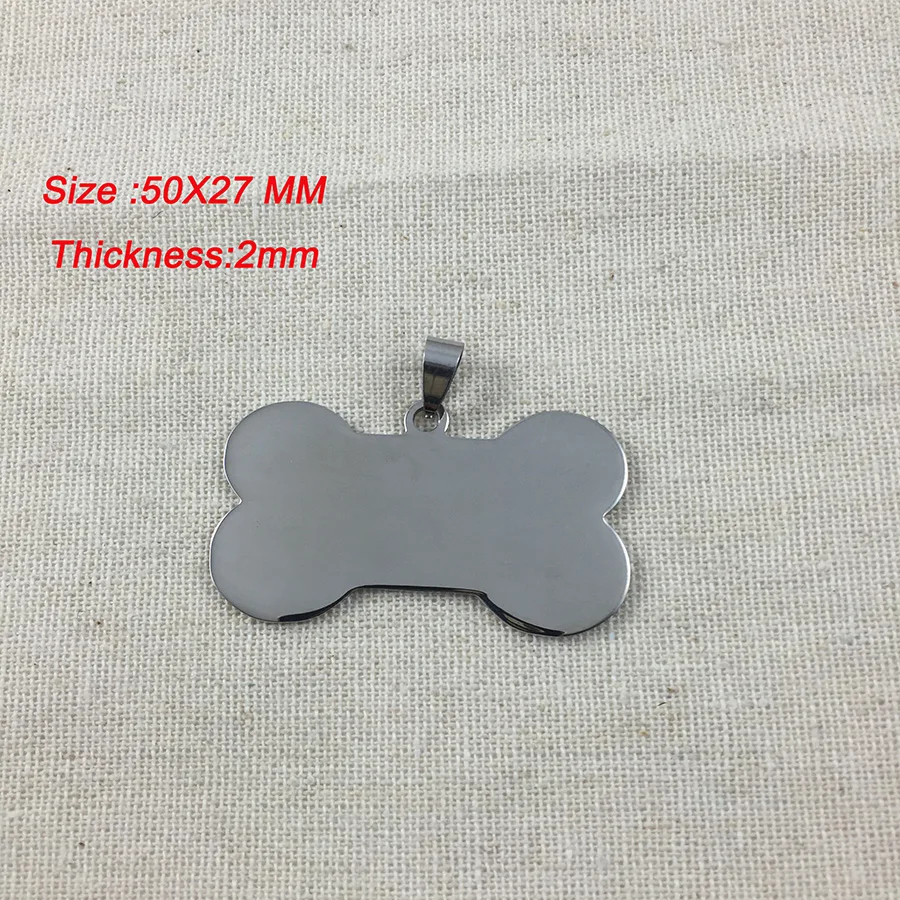 

500pcs/lot Large Size Bone Stainless steel Pet ID tag engraving text two sides customized name address