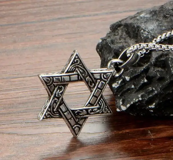 GNAYY Jewelry Necklace Chain Stainless steel Jewish star of David Pendant For Mens Gifts 3mm 24 inch box chain