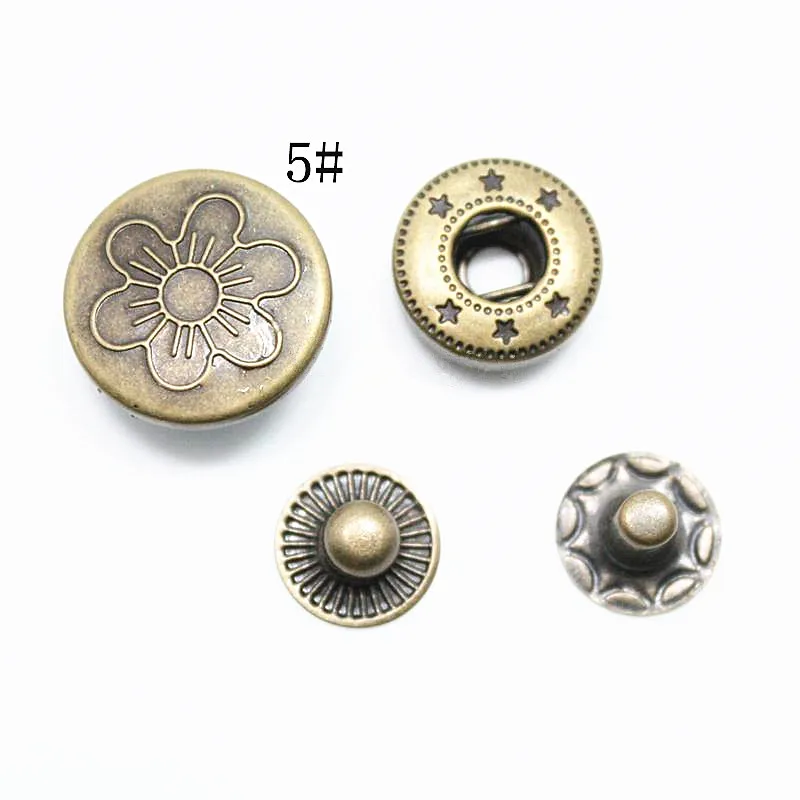 Hot High Quality 10sets Retro Metal Snap Fastener Poppers Press Studs Kit Sewing Leather Craft Tools Metal Snap Button 13 Styles