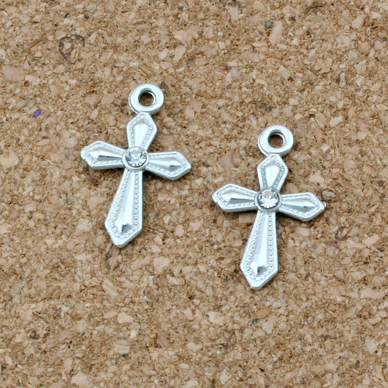 Sword Shaped Rhinestone Cross Charm Beads Pendants 3 Colors 150pcs Silver Plated Alloy Handmade Jewelry DIY 12x19mm A-488