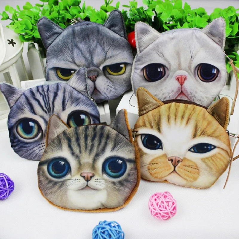 New Cute Cartoon Cat Cosmetic Lips Jewelry Storage Bag Personality 3D Animal Cat Tiger Lion Head Wallet Bags For Kids