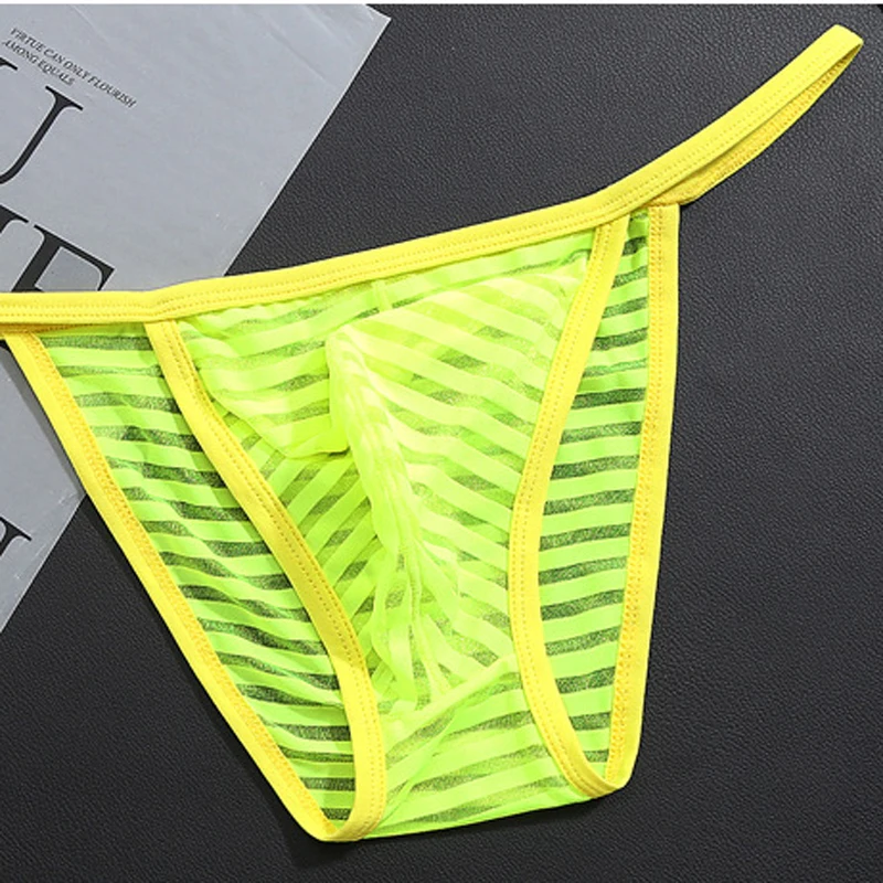 Underwear men Briefs Transparent Silk Striped Cueca Men Briefs Cheap Sexy Lingerie Sheer Slip Homme gay underwear 2019 hot Mens