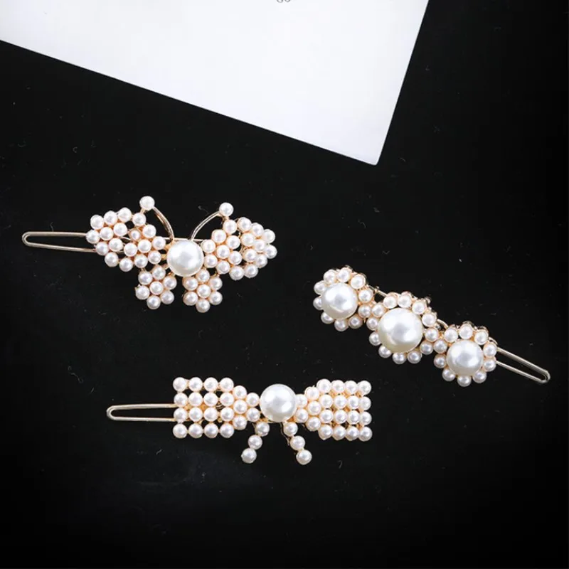 1Pc Fashion Crystal Rhinestones Hairpin Star Triangle Round Shape Women Hair Clips Pearl Barrettes Styling Accessories