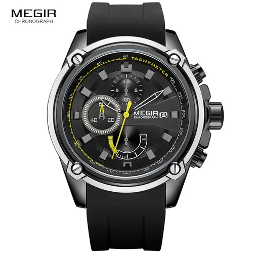 Imagen 2 del producto Relojes MEGIR Army Sports de cuarzo para hombre, correa de silicona negra, reloj de pulsera con cronógrafo marino militar para hombre, relojes 2086 negro
