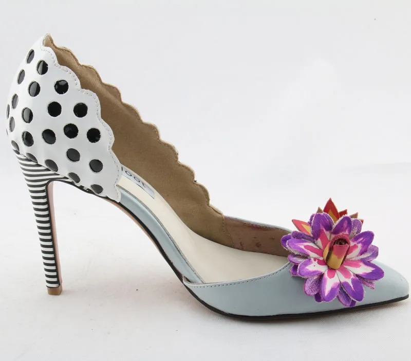 Summer Beauty Flowers Leaves High Heels Sandals Woman Polka Dot Rippled Stripe Stiletto Ankle Strap Party Sandalia Shoes image 4