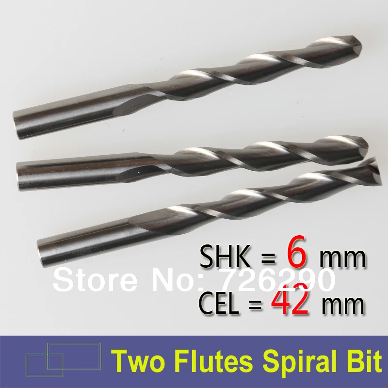 3pcs Shank 6mm x42mm Two Flutes Carbide CNC Wood Millinging Tools,Spiral Milling Cutters, in CNC Tools Kit