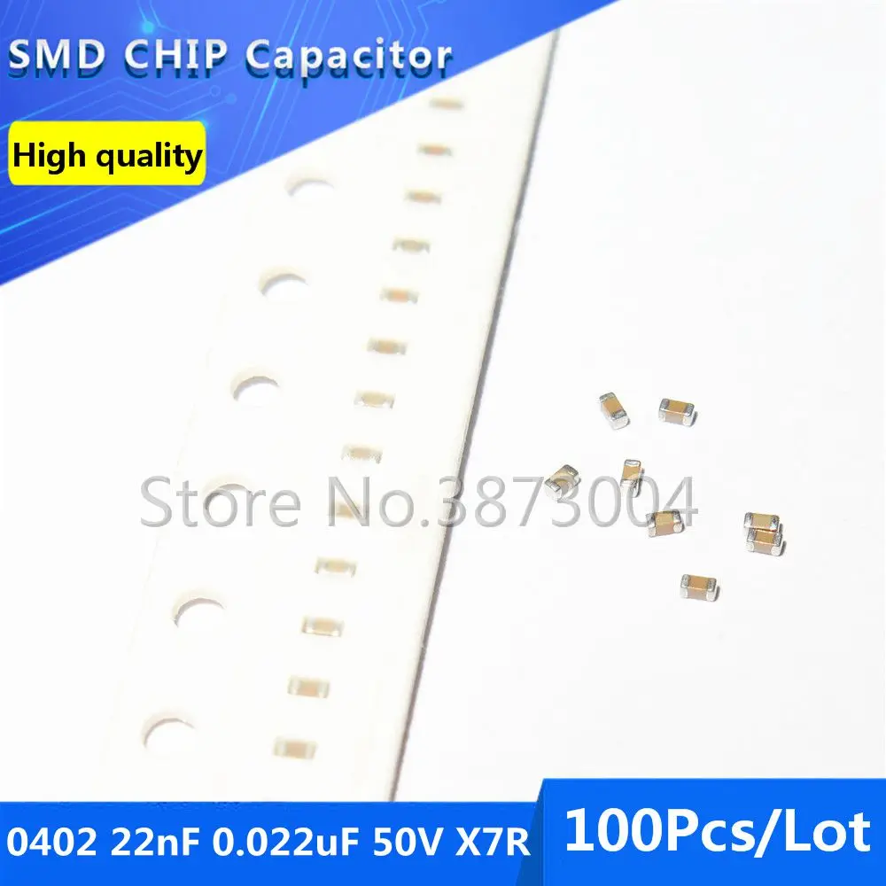 100pcs 0402 22nF 0.022uF 50V X7R 10% Thick Film Chip Multilayer Ceramic Capacitor