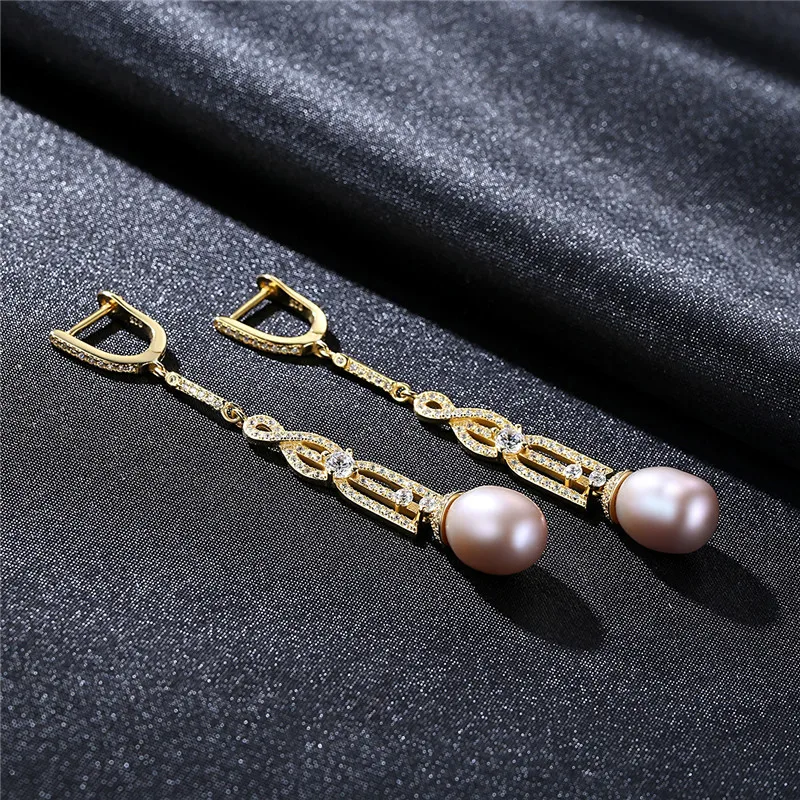 New Pearl Earrings Genuine Natural Freshwater Pearl 925 Sterling Silver Long Earrings Jewelry for Women Wedding Gift