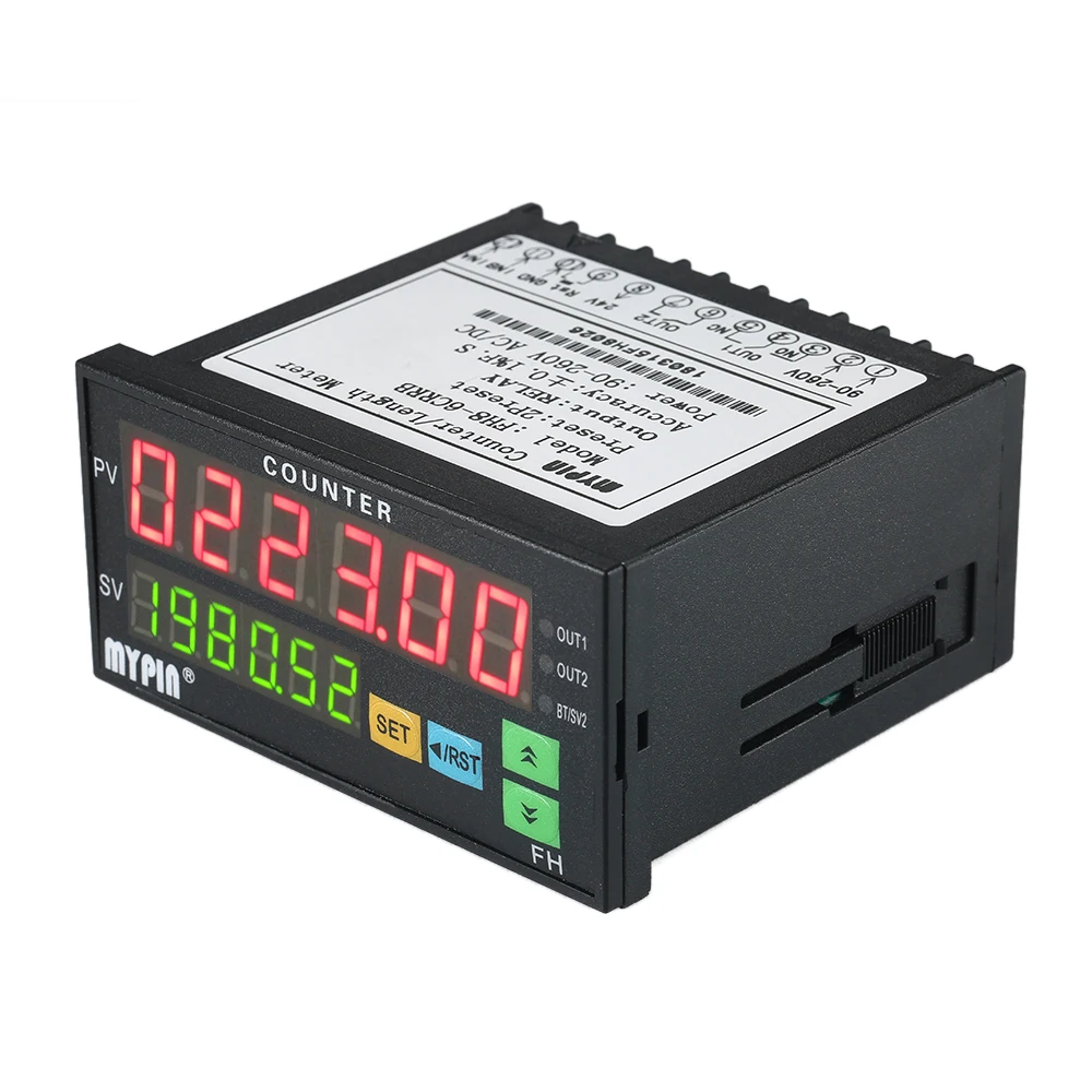 Multi-functional Dual LED Display 6 digits Digital Counter 90~265V AC/DC Length Meter with 2 Relay Output and Pulse PNP NPN