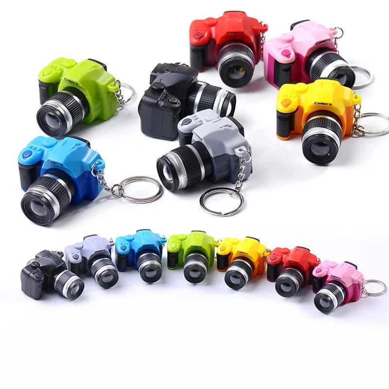 New LED Luminous Sound Glowing Pendant Keychain Bag Accessories Plastic Toy Camera Car Key Chains Kids Digital SLR Camera Toy