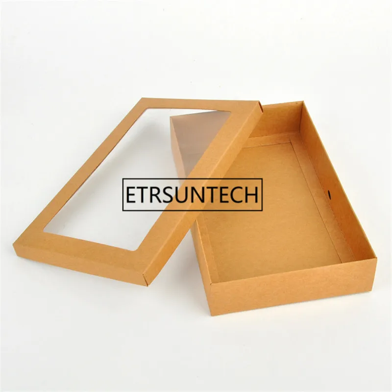 

300Pcs/Lot 22*14*4.3cm Kraft Paper Gift Box Package With Clear Pvc Window Candy Favors Arts&krafts Display Package Box