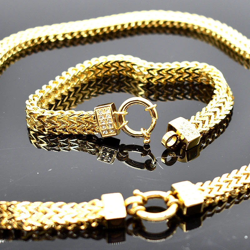 AMUMIU new arrival Men Chain Necklace Bracelet Sets Special Lock Stainless Steel Snake Women gold Color Jewellery HZTZ125