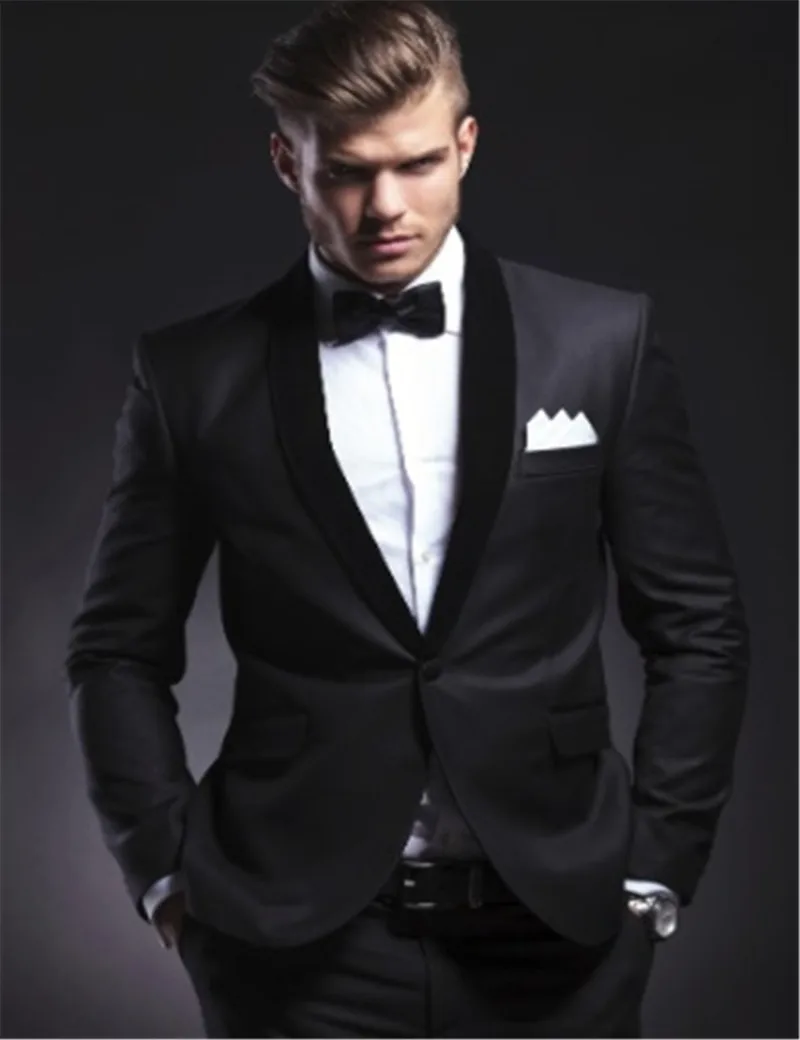 

Elegant western wedding Groom's Wear Black Smoking Dinner jacket/Wedding Suits For Men/Best man's 3 Piece (Jacket+Pants+Bowtie)