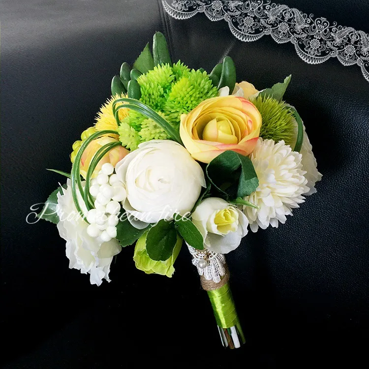 

High simulation artificial succulent flower bridal bouquet Groom boutonniere wedding corsage forest party bride holding flowers