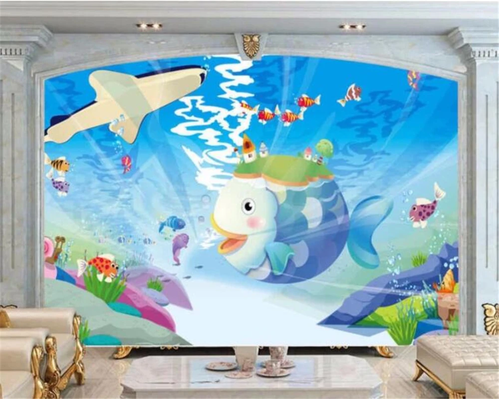 Beibehang Custom wallpaper large mural 3d cartoon child whale background wall decoration painting papel de parede 3d wallpaper