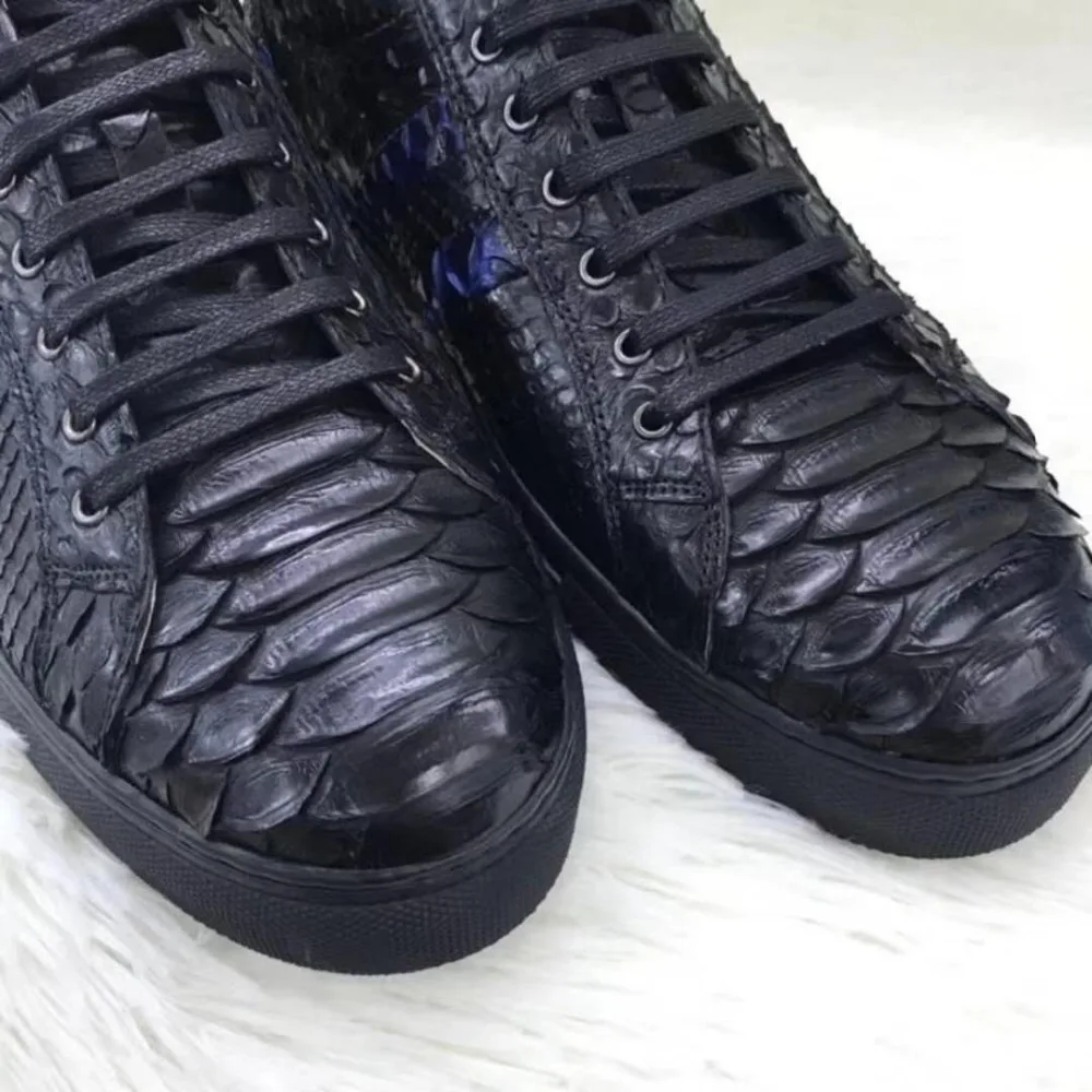 100% Genuine real python skin men shoe,high end quality snake skin black&blue color men shoe sneaker with cow lining free ship